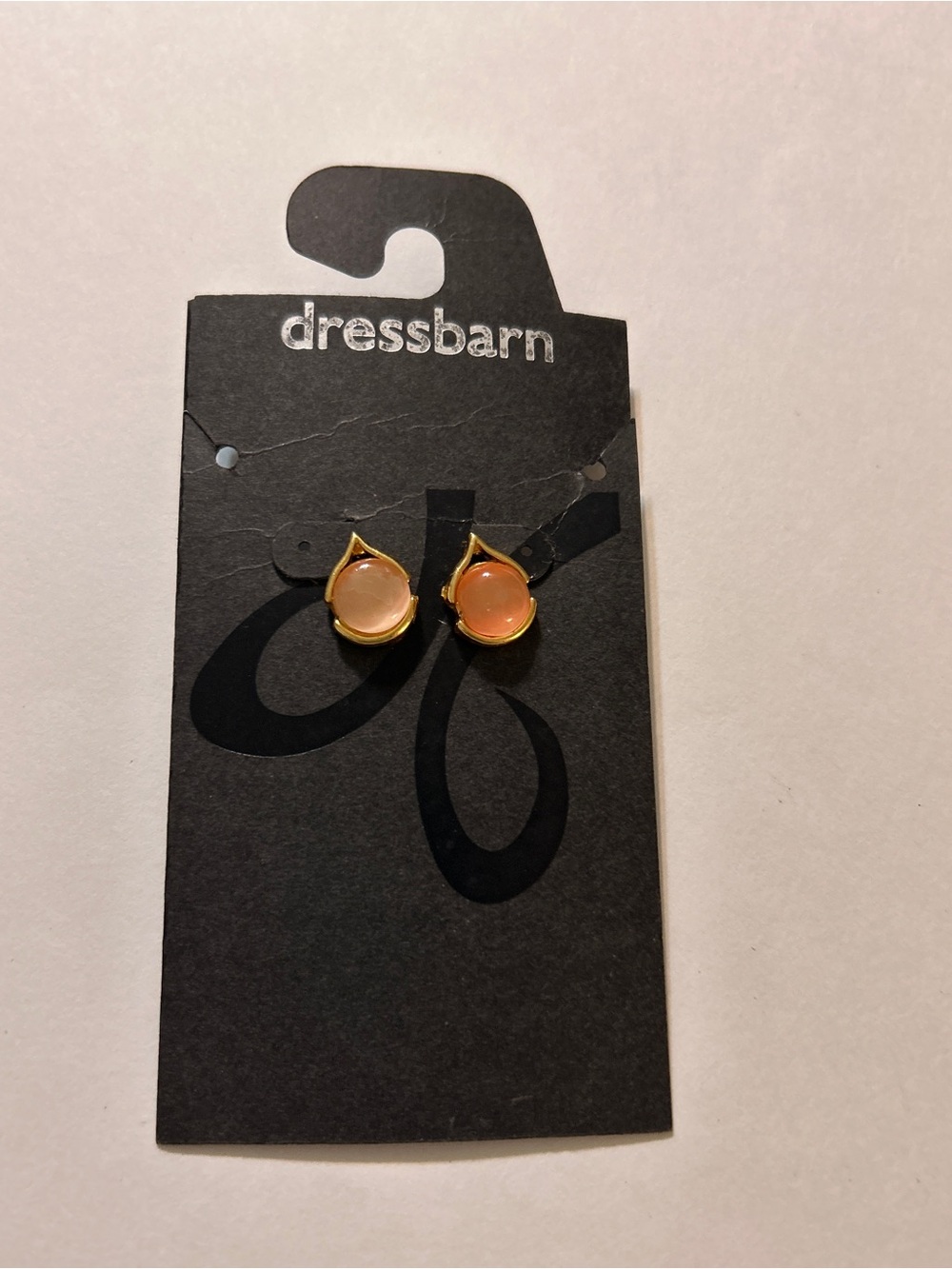 NWT Dressbarn Gold Peach Pink Cat Eye Teardrop Stud Post Earrings